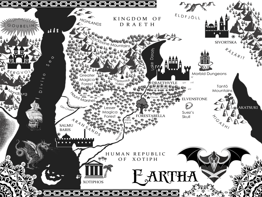 Eartha map, Strayborn, Draev Guardians, author E.E. Rawls, new fantasy author, new fantasy books, books for teens, new books for kids, new young adult books, fantasy vampire books, middle grade vampire books, books like Harry Potter, books like Percy Jackson, books like Narnia, books like Brandon Sanderson,